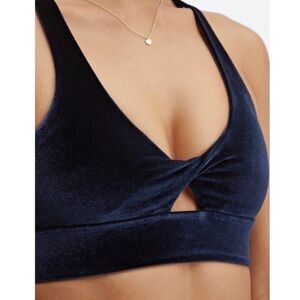 Fabletics twist front velour sports bra, deep navy, small, new